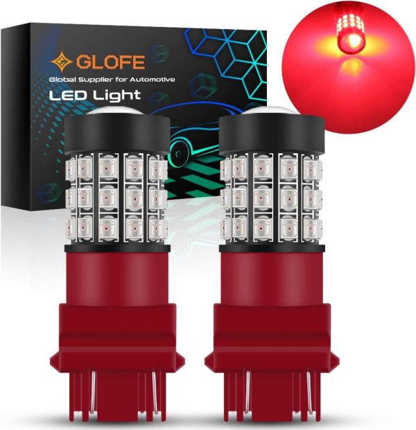 GLOFE 3156 3157 Red LED Bulbs Super Bright 3056 3057KX 4157K 3047K 3157LL 4057K 3457 3057 4157 Brake Stop Tail, Turn Signal Lights Taillights for Cars, Trucks, Motorcycles, Super Bright 2835-SMD 12V