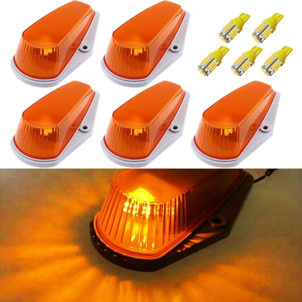 GLOFE Amber Cab Marker Roof Lights, 5PCS Truck Cab Lights Compatible with 1973-1997 Ford F150 F250 F350 F450 F550 Super Duty Pickup Trucks (Amber Lens)