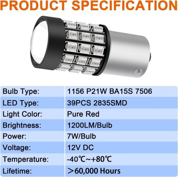 GLOFE BA15S 1156 LED Strobe Brake Stop Lights Bulbs Super Bright 7506 1003 3497 1156 Flashing Strobe Alert LED Bulbs for Cars, Trucks, Pure Red