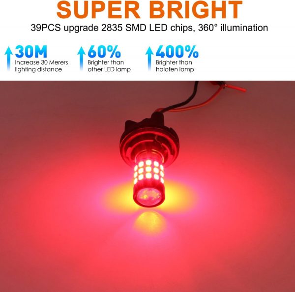 GLOFE BA15S 1156 LED Strobe Brake Stop Lights Bulbs Super Bright 7506 1003 3497 1156 Flashing Strobe Alert LED Bulbs for Cars, Trucks, Pure Red