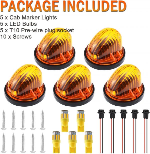 GLOFE Roof Running Cab Marker Light Amber Cover Lens Base Kit Specifically Designed Compatibility with C K Series 1973-1987 Pickup Truck, Enhancing Visibility and Style